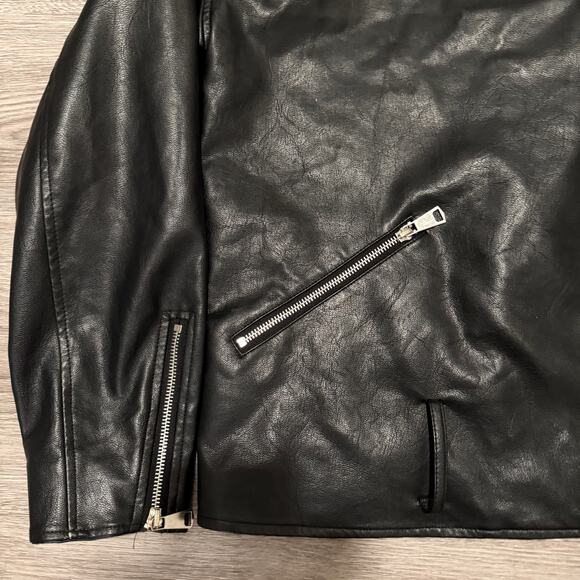 Missguided Black Faux Leather Moto Biker Jacket Black Zip Up Women 8 Edgy Winter - Picture 5 of 9